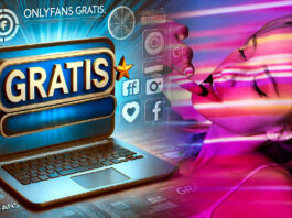 Imagem de capa para o artigo sobre OnlyFans grátis, mostrando um laptop com a palavra 'Grátis' em destaque na tela, rodeado por ícones de redes sociais e elementos de conteúdo digital, representando acessibilidade e oportunidades no conteúdo adulto.