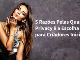 Mulher posando em frente a uma parede texturizada, com expressão confiante, representando o título '5 Razões Pelas Quais o Privacy é a Escolha Perfeita para Criadores Iniciantes' em letras brancas.