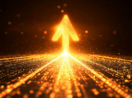 Seta luminosa dourada apontando para cima, simbolizando crescimento e melhoria de posição no ranking do Camera Prive.